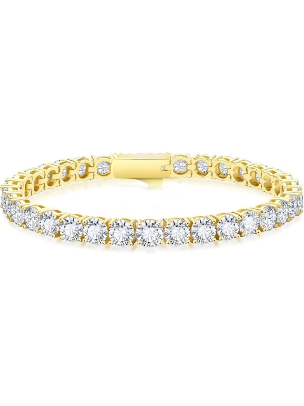 Elegant Tennis Bracelet for Women, 14k Gold/White, Iced Out CZ Stones, Perfect